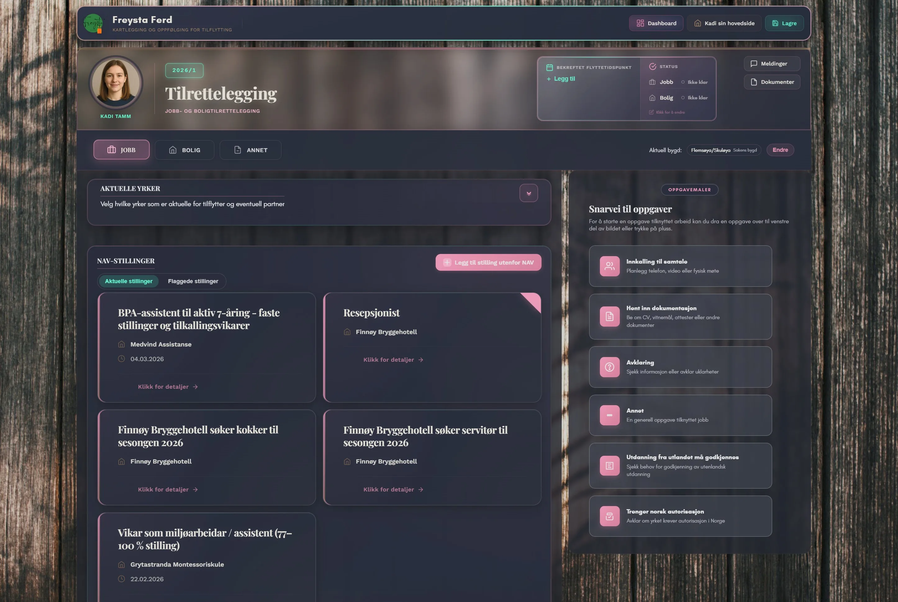 Freysta Ferd tilretteleggingsfasen med NAV-stillinger og oppgaveoversikt