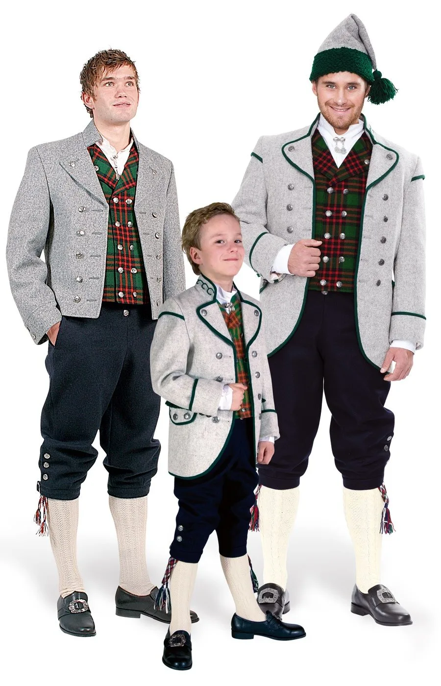 Two men and a boy wearing Romsdal herrebunad