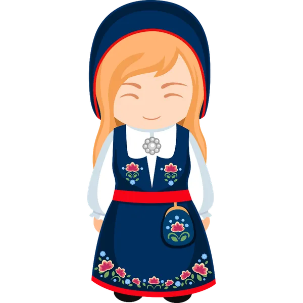 Illustration of a girl wearing a traditional Norwegian bunad costume