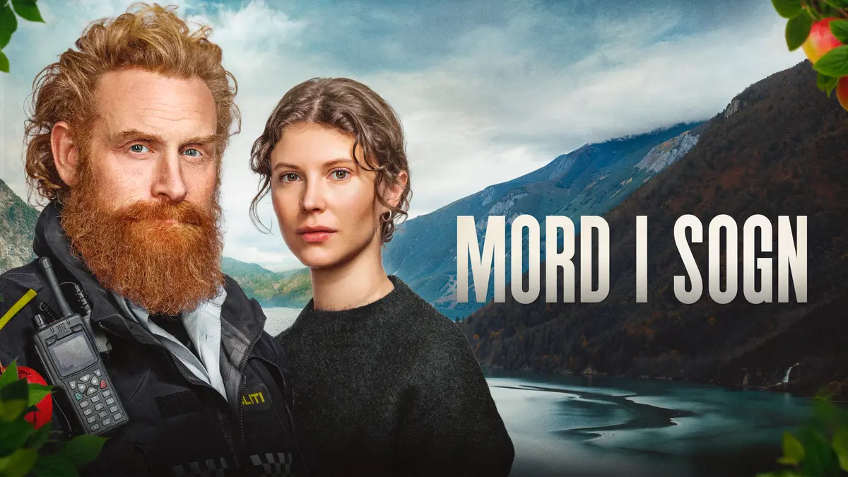Key art for Mord i Sogn, a 2026 TV2 crime drama set in a Norwegian village by the Sognefjord