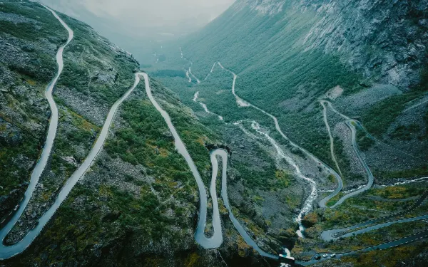 Scenic Norwegian mountain road with hairpin bends
