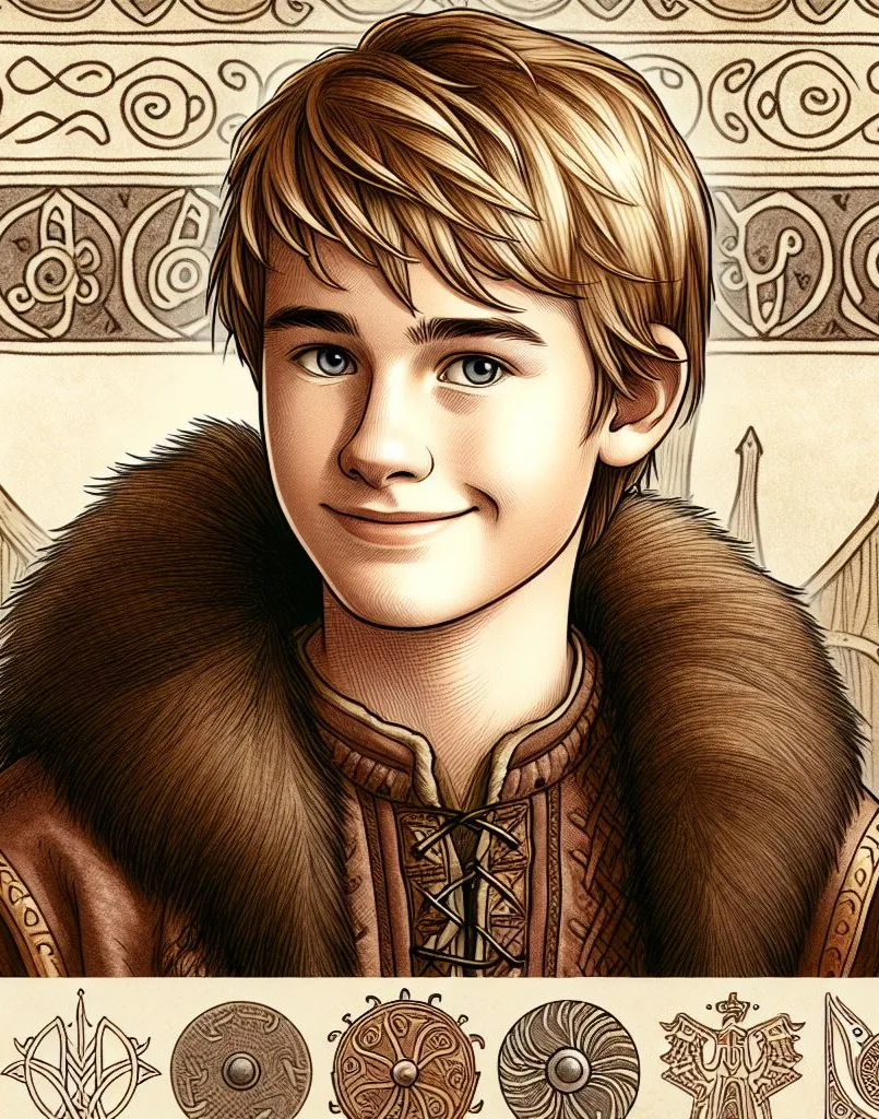 Illustration of a young Viking boy with a determined expression