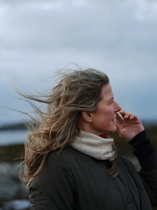 Michal Christina Bietz, founder and co-owner of Havsnø, smiling in her salt production facility