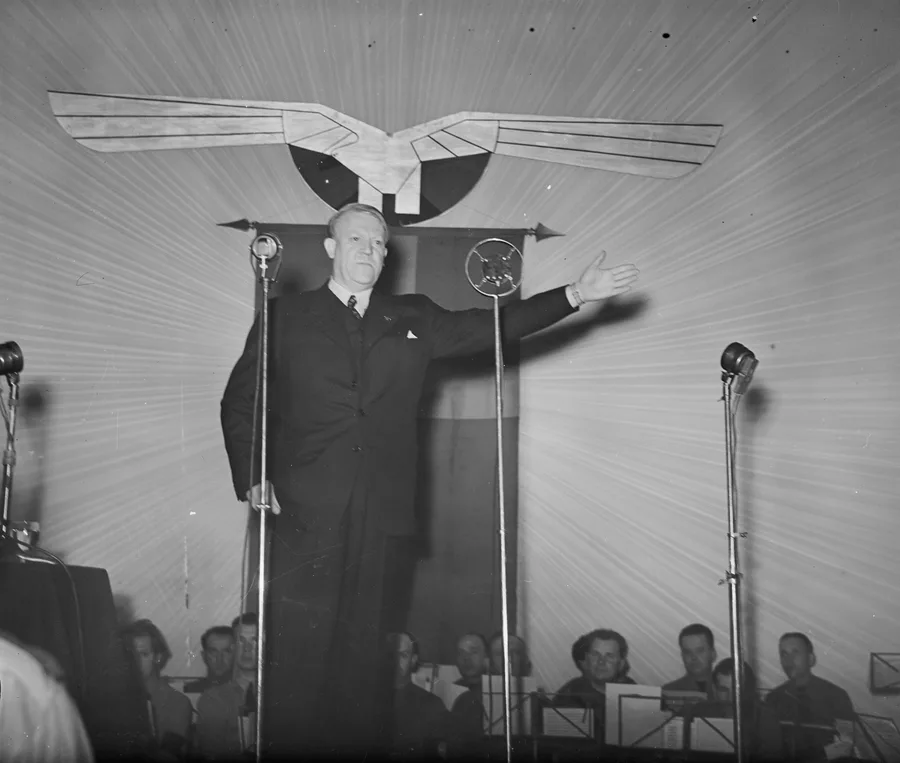 Vidkun Quisling addressing a propaganda rally during the Nazi occupation of Norway