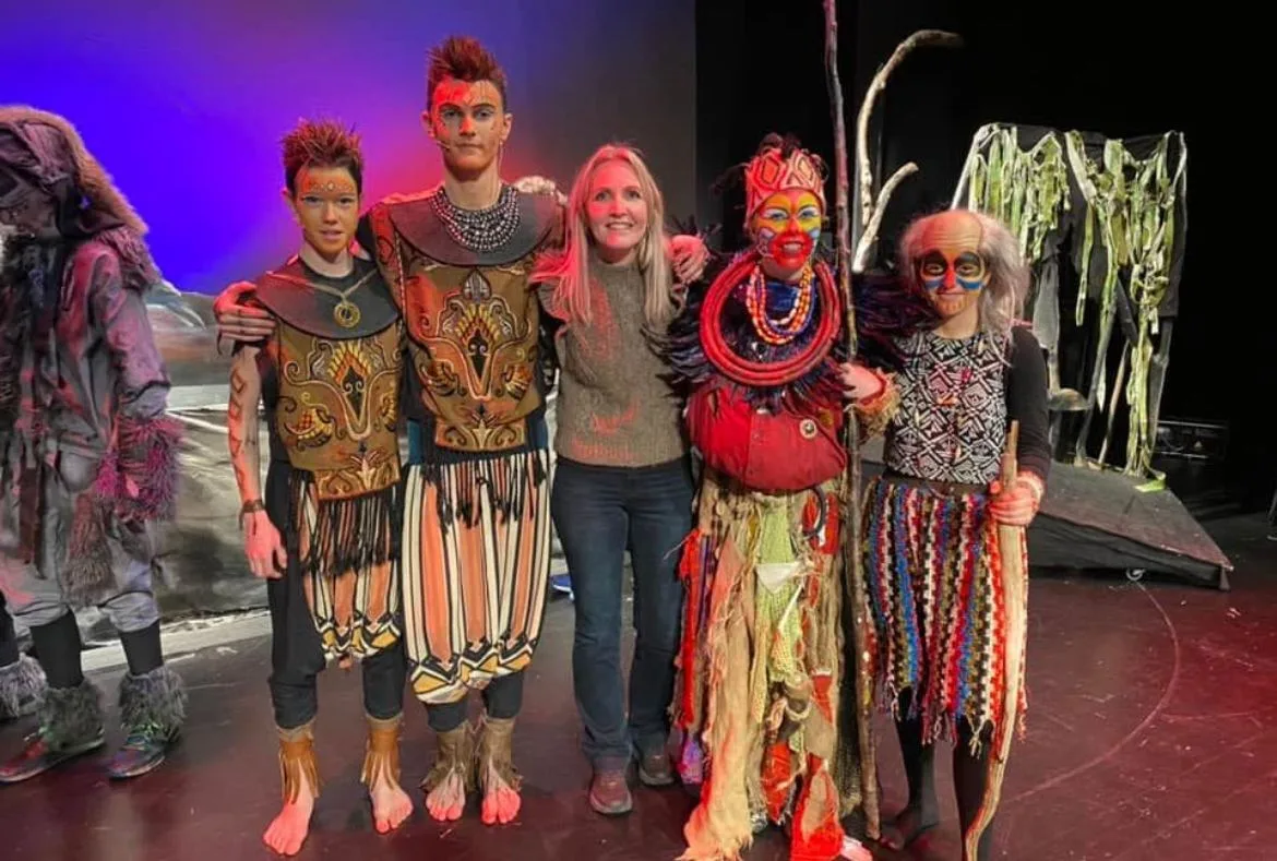 Detailed handmade theater costumes displayed backstage at the Nordøyane production