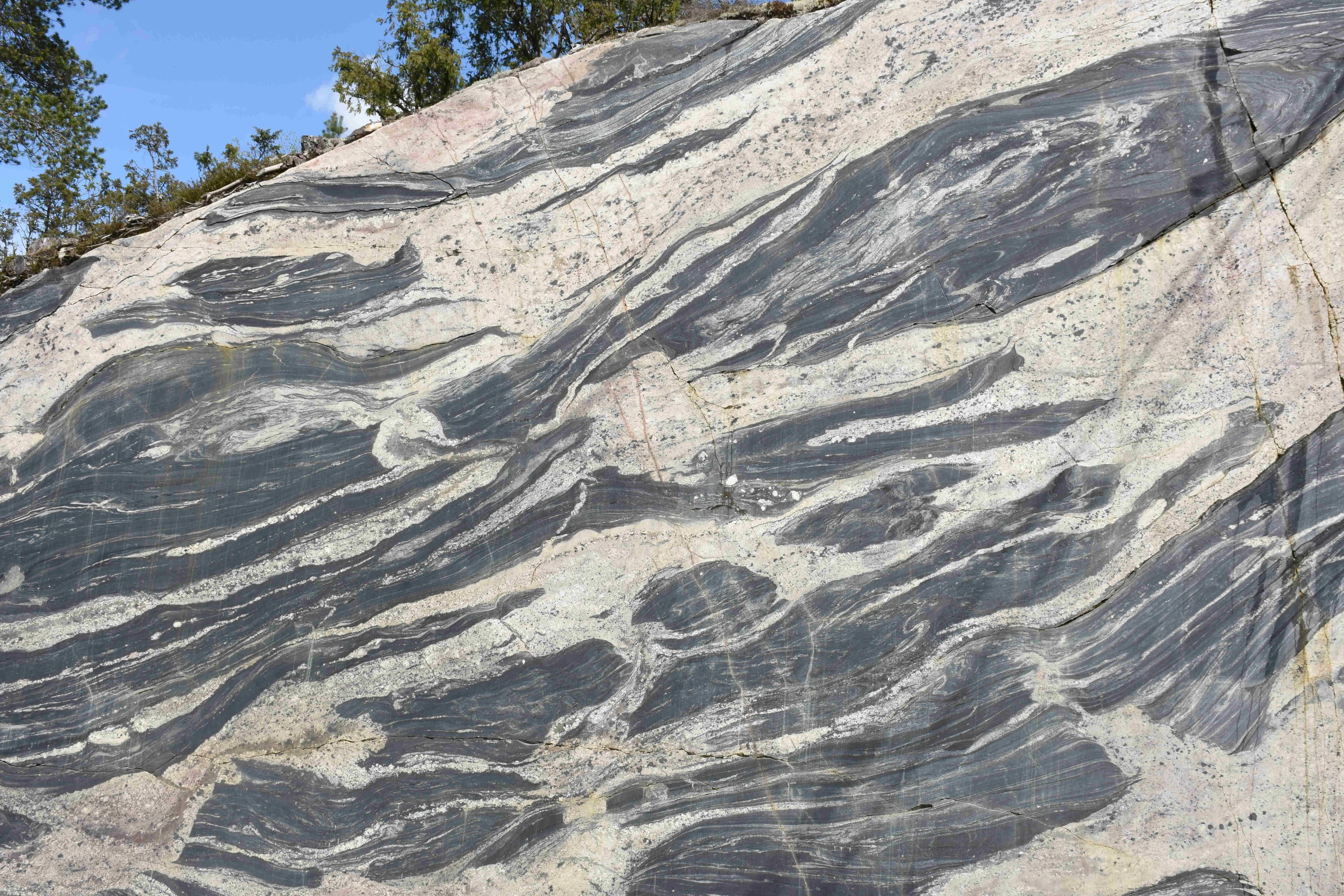 Detail of Ivelandsveggen geological outcrop showing rock structure