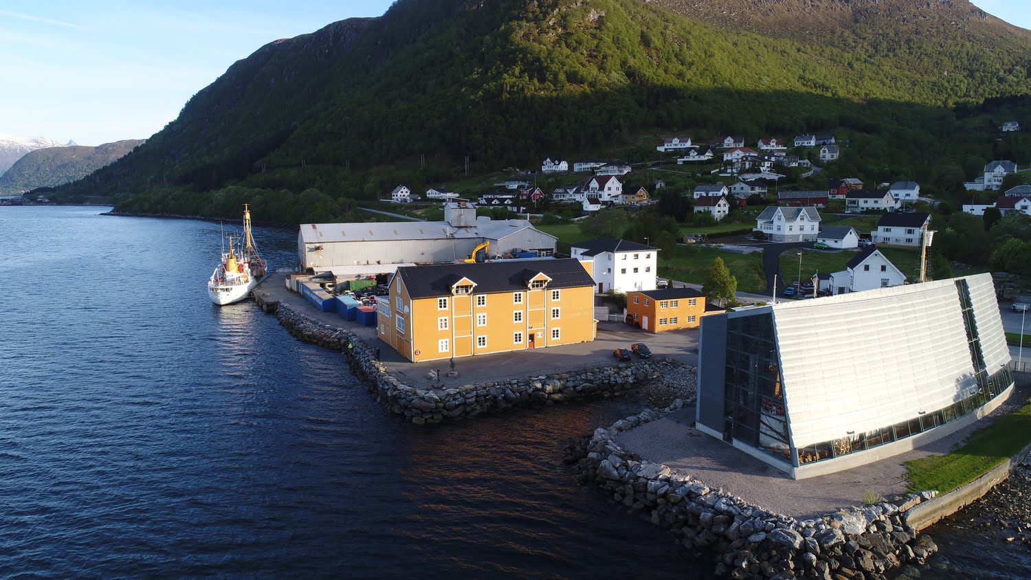 Aerial view of Brandal village and the polar museum Aarvak