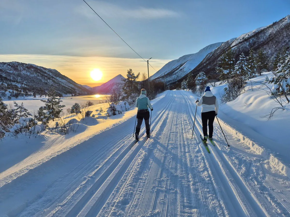 Cross-country skier on a winter trail near Brattvåg