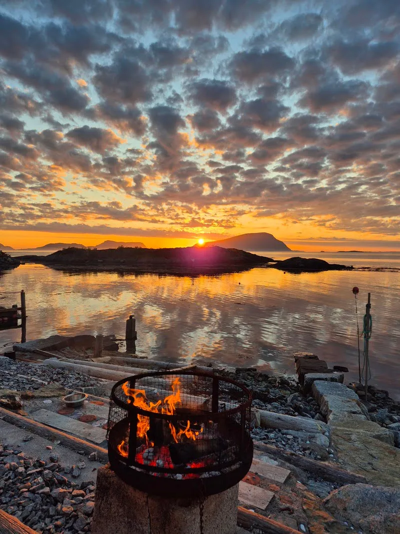 Sunset over the fjord at Brattvåg marina
