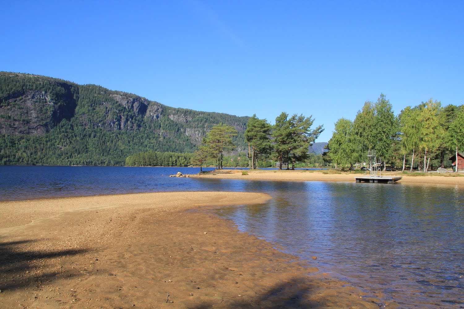 Bygland village and Byglandsfjorden aerial view