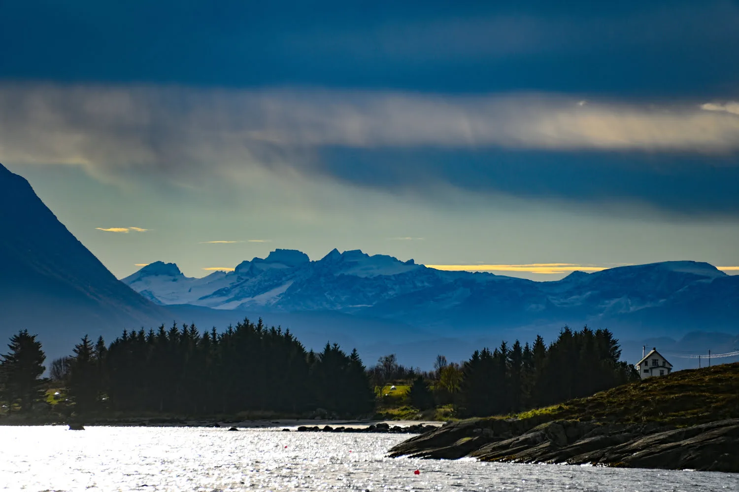 View towards Fjørtofta with dark clouds in the sky