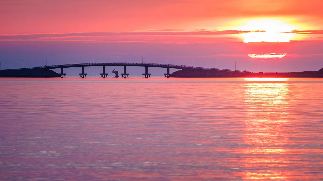 A bridge in the sunset, Nordøyane in Norway