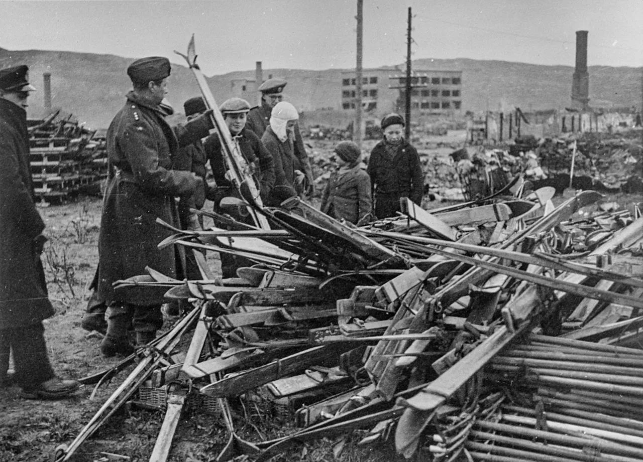 Ruins in Northern Norway during the German retreat, 1944