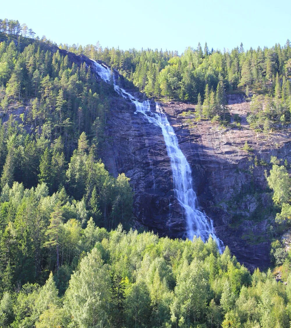 Reiårsfossen, a majestic waterfall plunging over 200 meters
