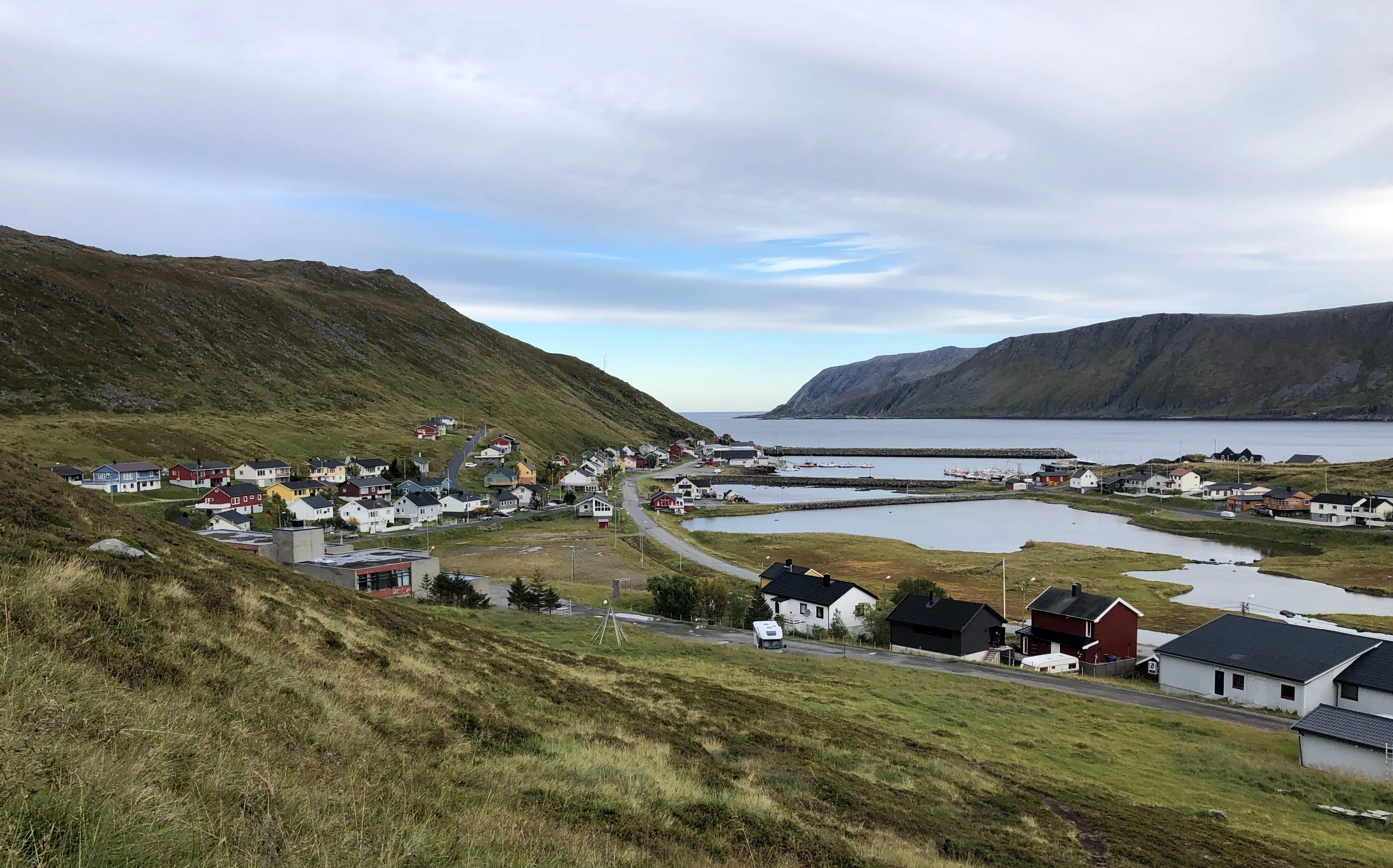 Colorful houses by the fjord in Skarsvåg
