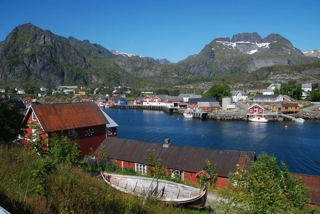 Morning light in Sørvågen with the Støvla mountain in the background