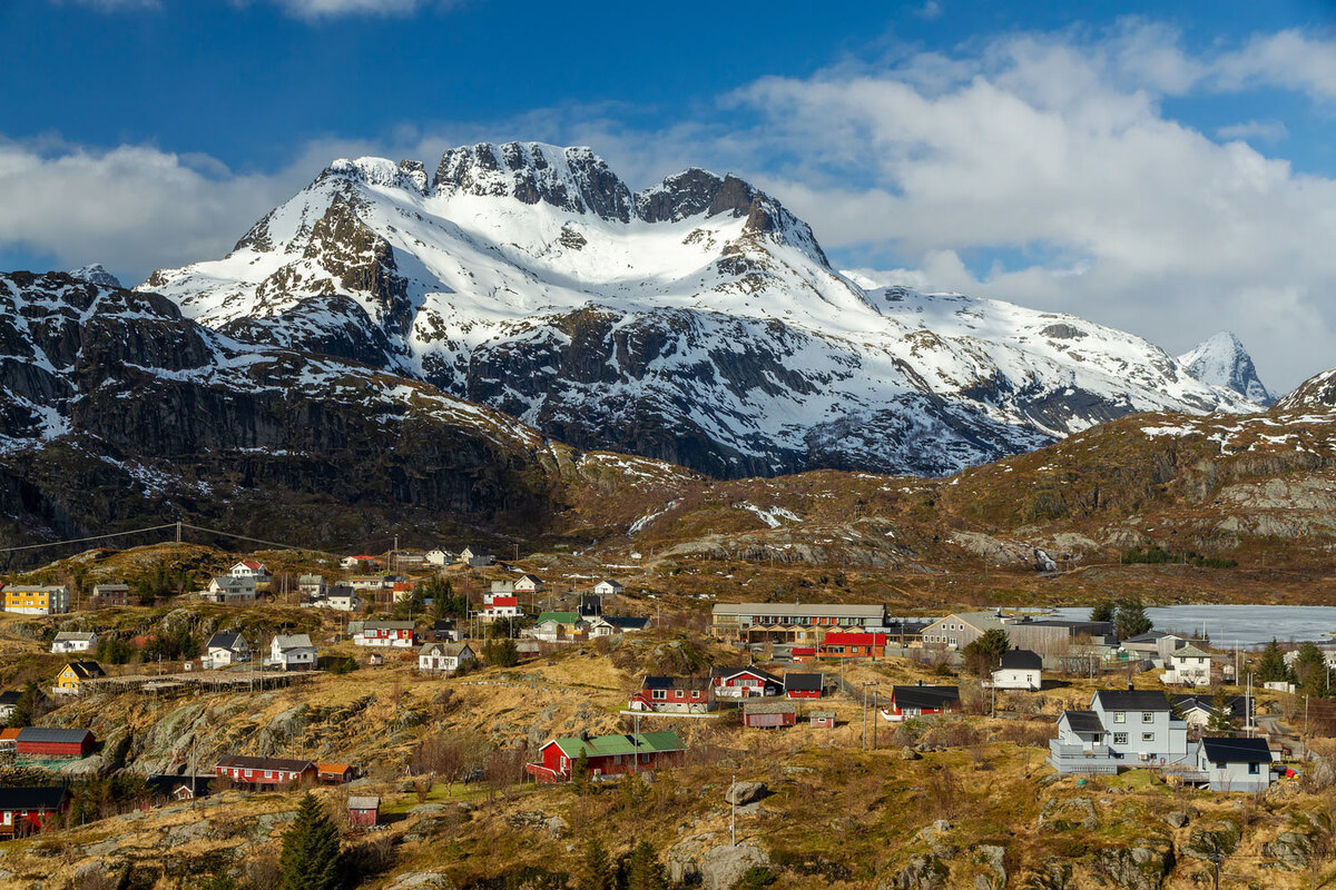 Støvla mountain behind Sørvågen village in Lofoten