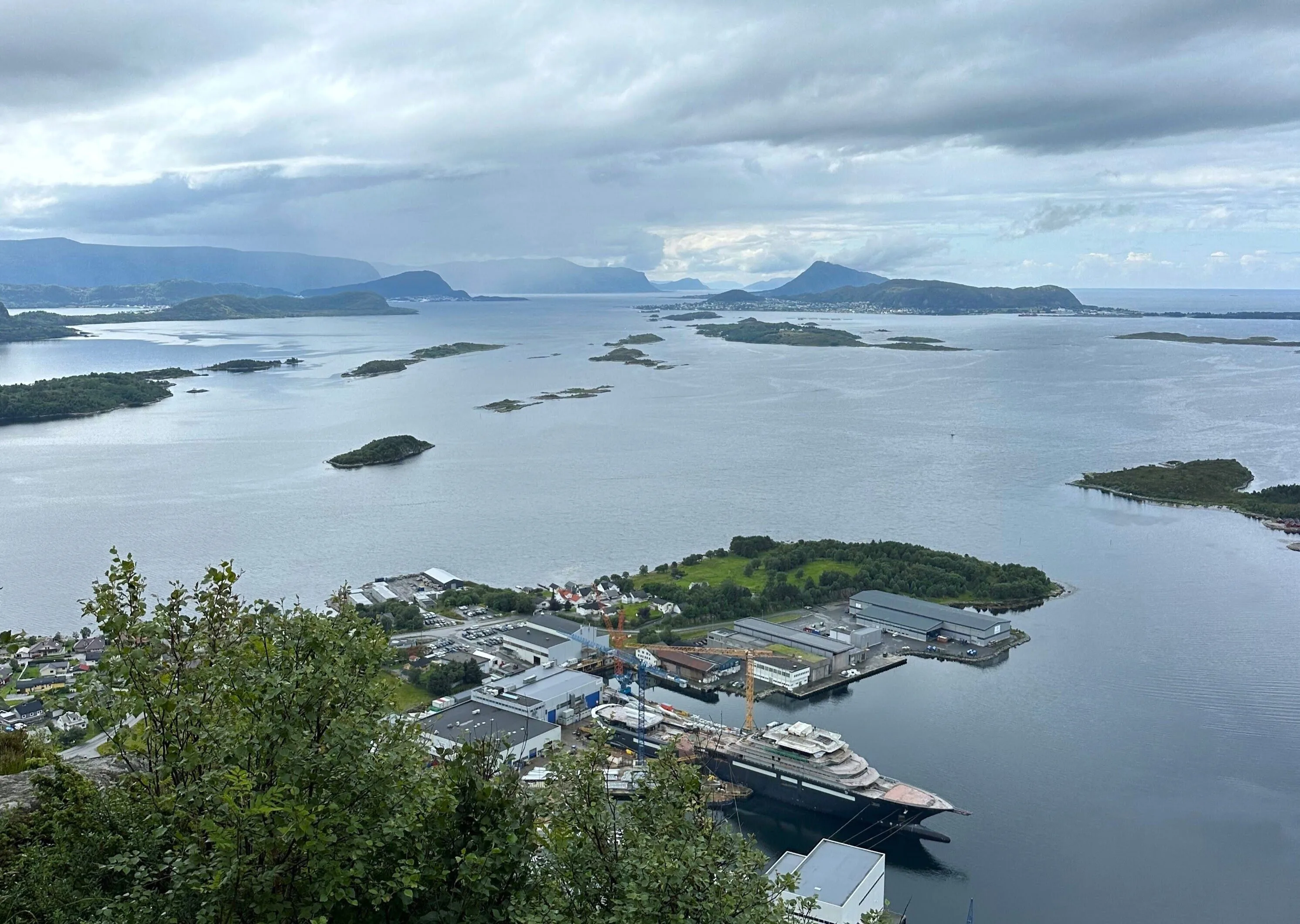 Aerial view of VARD shipyard at sunset