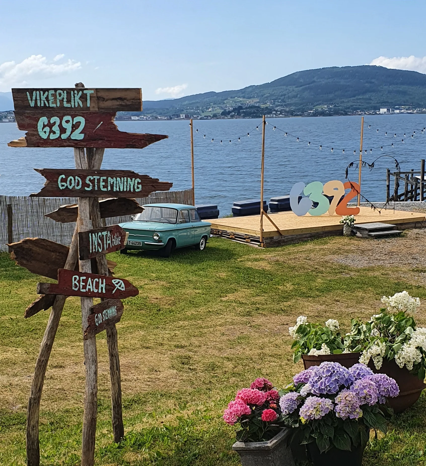 View across Tresfjorden towards the mountains from Vikebukt